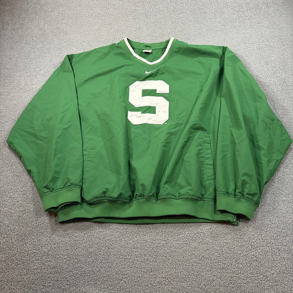 Nike Pullover Windshirt Mens XXL Green Michigan State Spartans V-Neck Swoosh